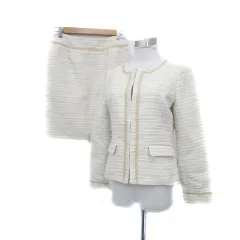 オペークドットクリップ OPAQUE.CLIP セットアップ 上下 ノーカラージャケット ミドル丈 タイトスカート ひざ丈 ツイード ラメ 上38下40 上M下L オフホワイト /HO1