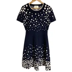 美品 kate spade ケイトスペード ドット フレア ニットワンピース XS ネイビー レディース 古着 中古 USED