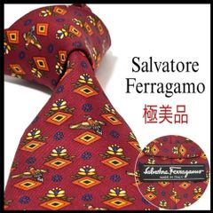 未使用品▼Salvatore Ferragamo サルヴァトーレフェラガモ 象/エレファント 総柄 シルク100% ネクタイ レッド ビジネス 紙ケース・タグ付き Salvatore Ferragamo - フェラガモのネクタイ（象柄）の通販 by 購入前