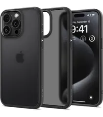 ★Spigen 【創業18年の技術力】 iPhone 15 Pro ケース クリア バンパー 耐衝撃 黄変なし 半透明 さらさら 米軍MIL規格取得 指紋防止 ストラップホール 透明 TPU 2重構造 レンズ保護  ACS06709 (フロスト・ブラック)