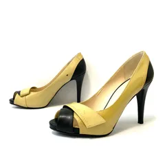 日本製◎【DIANA】ダイアナ オープントゥ ヒール パンプス レザー 上質 上品 キレイめ デート 食事会 オフィス ママコーデ 入学式 卒業式 U39280 バイカラー ベージュ×ブラック レディース 23.5cm/M42320UU