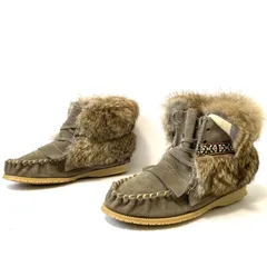 ふわふわのラビットファー付属◎【AMIMOC】アミモック スエード ショート ブーツ モカシン 秋冬 ぺたんこ カジュアル 可愛い お洒落 レースアップ ネイティブ ブラウン レディース アウトソール24.0cm (23.0cm相当)/M42325UU