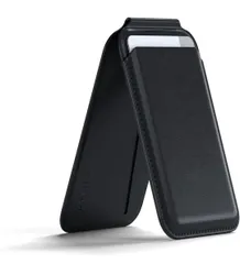 ★[Satechi] 折りたたみマグネット Magsafe ウォレットスタンド 薄型 ヴィーガンレザー 二つ折りスタンド 4枚カードホルダー フロントNFCパススルー iPhone 17/16/15/14/13/12用調節可能なカード収納(ブラック)