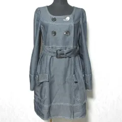 美品 BURBERRY BLUE LABEL バーバリー ブルーレーベル ダブルブレスト デニムノーカラーコート FR521-161-30 サイズ38 ネイビー系 レディース 古着 中古 USED