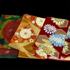 袋帯 3点まとめ売り  金糸 菊 花柄  六通相当 振袖 訪問着 着物帯 リメイク素材  和装小物