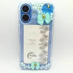 iPhone17ケース　リボン　ブルー　水色　青　りぼん　推し活　推し　ゆめかわ　デコ　デコ電　ハンドメイド　スマホケース　iPhone17　コリルハンドメイド