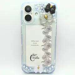 iPhone17ケース　リボン　ブラック　グレー　黒　りぼん　推し活　推し　ゆめかわ　デコ　デコ電　ハンドメイド　スマホケース　iPhone17　コリルハンドメイド