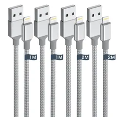 iphone 充電ケーブル【1M/2M 各２本正規MFi認証品】ライトニングケーブル 充電器 ケーブル 高速データ転送 最大2.4A急速充電 lightning ナイロン編み 断線防止 超高耐久iPhone14/14 Pro/13/13 Pro/12 ...
