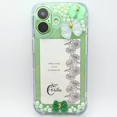 iPhone17ケース　リボン　グリーン　緑　りぼん　推し活　推し　ゆめかわ　デコ　デコ電　ハンドメイド　スマホケース　iPhone17　コリルハンドメイド