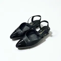 シャネル CHANEL パンプス 靴 シューズ レザー ブラック ココマーク リボン ストラップ フラットパンプス
