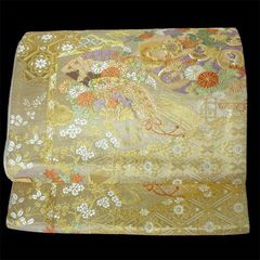 ご購入者決定しました【未使用】雪輪　正絹　六通　フォーマル袋帯 F384 美品 袋帯 六通 綴織 金糸 雪輪 撫子 正絹 和装 フォーマル帯