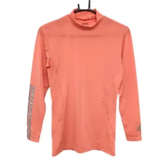 【超美品】アディダス ハイネックインナーシャツ サーモンピンク系 袖ロゴプリント ストレッチ メンズ M/M ゴルフウェア adidas