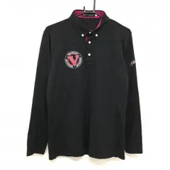 【超美品】ビバハート 長袖ポロシャツ 黒 地模様 ボタンダウン 胸ロゴ刺しゅう メンズ 50(L) ゴルフウェア VIVA HEART