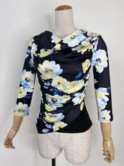 半袖】新品 JOAN Lサイズ 半袖カットソー 花柄 白×グリーン j121
