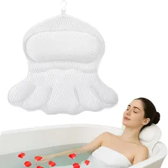 RICHAR バスピロー お風呂用枕 湯舟 浴槽 リラクゼーション 通気メッシュ 吸盤付き 半身浴 うたた寝 リラックスグッズ (ホワイト,  大)のサムネイル