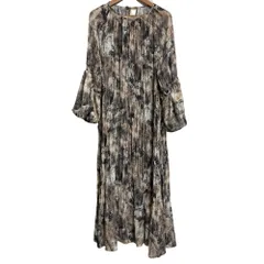 美品 Mila Owen ミラオーウェン 総柄 ロングワンピース サイズ0 ブラック ベージュ レディース 古着 中古 USED