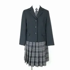 MO2-00008ブレザー チェックスカート ネクタイ 上下4点セット 165AL カンコー 冬物 女子 学生服 中学 高校 黒 制服 中古