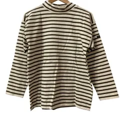 美品 SAINT JAMES セントジェームス ハイネック ボーダー カットソー Tシャツ サイズ1 ブラウン キナリ レディース 古着 中古 USED