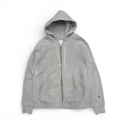 Champion チャンピオン ジップパーカー グレー ワンポイント 刺繍ロゴ フルジップ スウェット メンズ レディース 古着 (XXLサイズ）