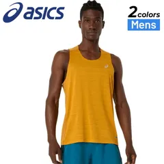 アシックス ランニングウェア シャツ メンズ 海外サイズ asics ROAD ランニングシングレット 男性 マラソン   陸上 スポーツウェア スリーブレス 袖なし ノースリーブ トップス タンクトップ 黒 ブラック 山吹色 イエロー  /2011D478