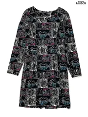 古着 Ocean Pacific オーシャンパシフィック 総柄 コットン100％ 膝丈 長袖 ワンピース 黒 (otu2601116)