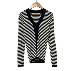 美品 IENA イエナ 3x3リブ Vネックプルオーバー ボーダー ニット カットソー ネイビー ホワイト レディース 古着 中古 USED