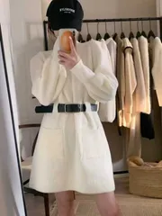 (新作)ニットベルトワンピース(ベルトセット, ニットワンピース, 冬ワンピース, ミニワンピース)