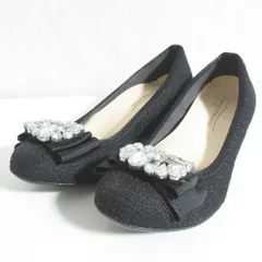 美品 JELLY BEANS ジェリービーンズ ビジューリボン パンプス 22.5cm ブラック レディース 古着 中古 USED