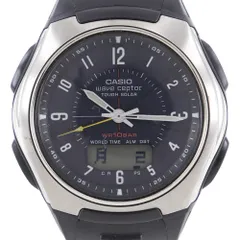 【CASIO】カシオ ウェーブセプター WVA-430J ステンレススチール×樹脂系 黒 ソーラー電波時計 アナデジ表示 メンズ 黒文字盤 腕時計