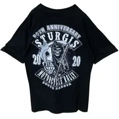 L グリムリーパー 死神 スカル バックプリント バイカー モーターサイクル ラリー ブラック 黒 Tシャツ レディース ユニセックス メンズ 古着 半袖 CHM