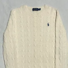 S ポロラルフローレン レディース カシミア アイボリー ケーブルニット