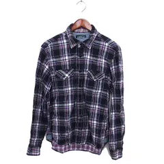 ビームスハート BEAMS HEART ステンカラー シャツ カジュアル チェック コットン 綿 ラウンドヘム 長袖 L 黒 ブラック /NT13