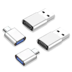 USB Type-Cオス to USBメス アダプタ 4個セット + USB Cメス to USBオス 変換 OTG対応 i-Phone/PC/PS 4/カメラ対応 （シルバー）