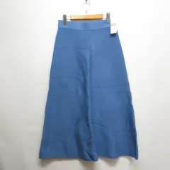 ジーユー GU フレア ミディ ニット スカート L ブルー タグ付き