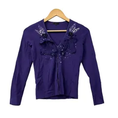 TO BE CHIC(トゥービーシック) カーディガン サイズ2 M レディース新品同様  - パープル 長袖/スパンコール/ビーズ/ビジュー/リボン