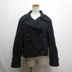 エイチ&エム H&M ショート丈 トレンチ コート L 黒 ブラック ドロップショルダー ジャケット 裏地付き