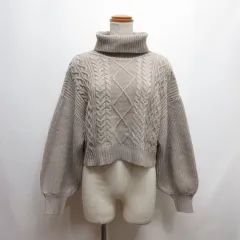 マジェスティックレゴン MAJESTIC LEGON タートルネック クロップド ニット セーター M ベージュ 長袖 ボリュームスリーブ