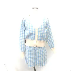 ワンアフター アナザー ナイスクラップ one after another NICE CLAUP セットアップ 上下 カーディガン ニット 台形 スカート ミニ チェック F ライトブルー ライトベージュ 青 薄茶 /TT