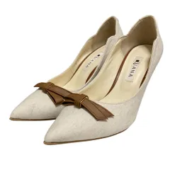 良品 DIANA ダイアナ ポインテッドトゥ リボン パンプス 22.5cm ベージュ レディース 古着 中古 USED