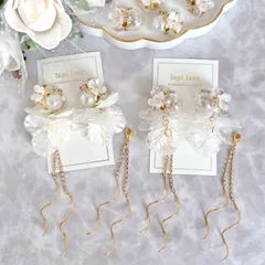 2way フラワーパールビジュー×花びら wツイスト《ピアス/イヤリング》