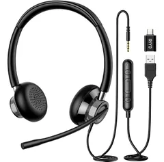 ヘッドセット 有線 USBヘッドセット マイクとリモコン付き 3.5mm / USB-A/USB-C対応 ノイズキャンセリング 音量調節 ミュート機能 左右兼用 軽量 オンライン通話/リモート会議/テレワークなど対応 黒 H361