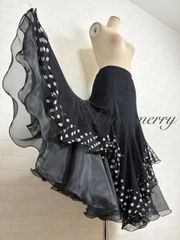 レースモチーフ】新品 裾シルバーサテンテープ 黒白ロングフレア