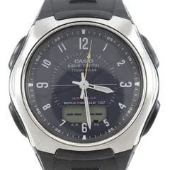【CASIO】カシオ ウェーブセプター WVA-430J ステンレススチール×樹脂系 黒 ソーラー電波時計 アナデジ表示 メンズ 黒文字盤 腕時計