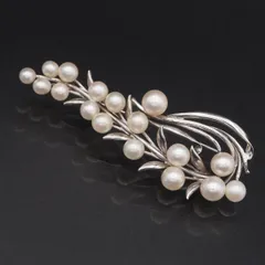M776 淡水真珠 パール SILVER刻印 ブローチ リーフ デザイン シルバー コサージュ 6月誕生石