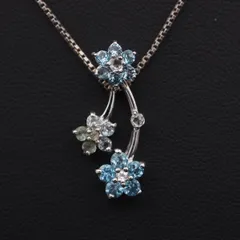 M765 ブルートパーズ ダイヤモンド風 SILVER刻印 ペンダント トップ フラワー デザイン シルバー チャーム ヘッド 11月誕生石