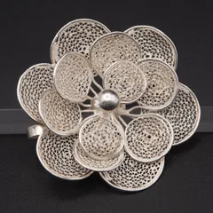 M836 ヴィンテージ ブローチ 大ぶり フラワー デザイン シルバー