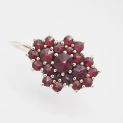 M818 ガーネット ピアス 900刻印 片耳のみ フープ ゴールド デザイン シルバー ヴィンテージ 1月誕生石