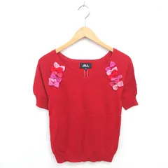 ジルスチュアート JILL STUART タグ付き ニット セーター 浅めVネック リボン リブ袖 半袖 FR 赤 レッド /TT14