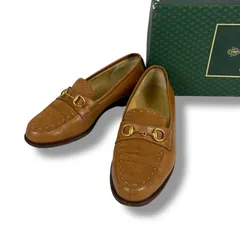 グッチ　GUCCI ホースビット　レザーシューズ　ステッチ　ローファー　ブラウン　ゴールド金具　37H