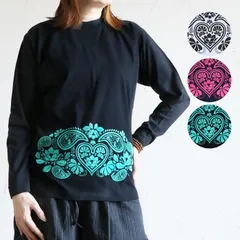 長袖 エスニック Tシャツ ロンT 150･160サイズ カットソー カンガ トップス 白T 白Tシャツ アフリカ デザイン ファッション レディース ユニセックス 小さめ 大人 コットン100% オリジナル プリント 春 夏 秋 冬 オールシーズン シンプル